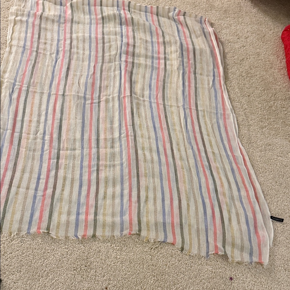 Talbots Pink and White Striped Scarf 28X74”